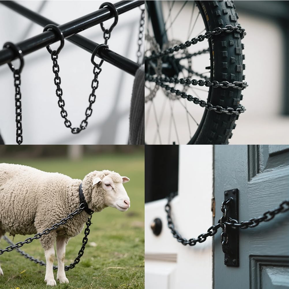Chaîne en Acier au Carbone de 6 m, 3 mm - Chaîne Noire, Chaîne en acier robuste, chaîne de sécurité, chaîne à maillons noire pour guirlande lumineuse, chaîne pour chien, chaînes de délimitation