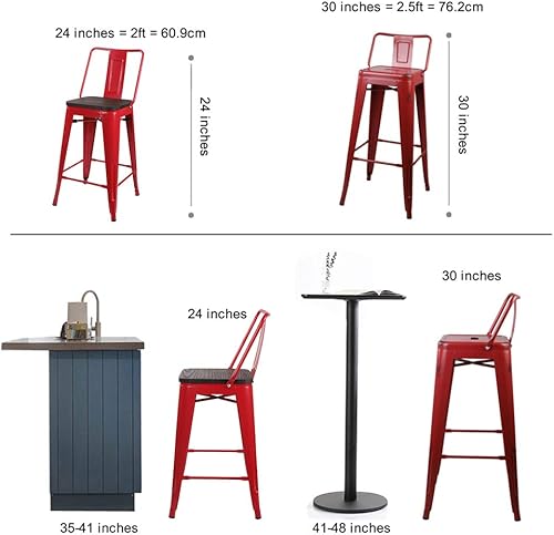 Miniatura 66 de GIA Taburete de metal con respaldo medio de 24 pulgadas de altura de mostrador con asiento de madera oscura, 1 paquete, color negro Negro -,Blanco