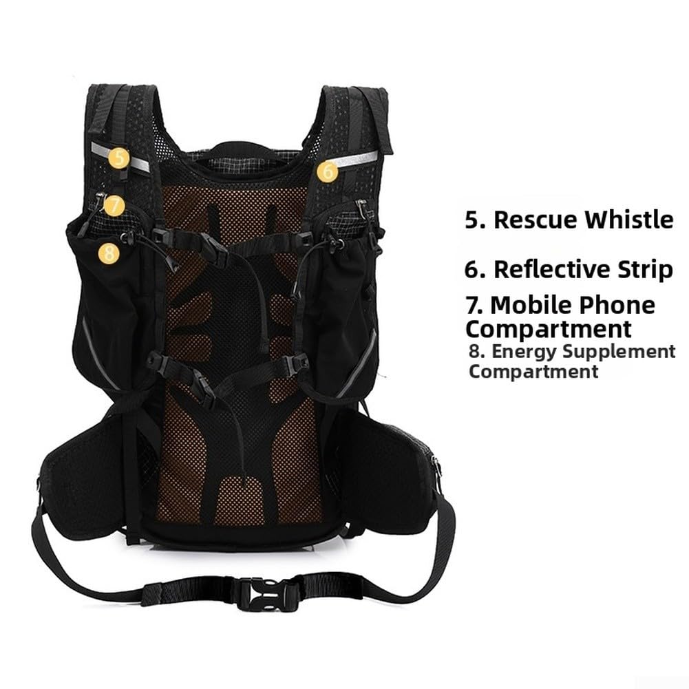 Zaino da trekking impermeabile da 25 l, leggero, con sistema posteriore traspirante, strisce riflettenti (nero)