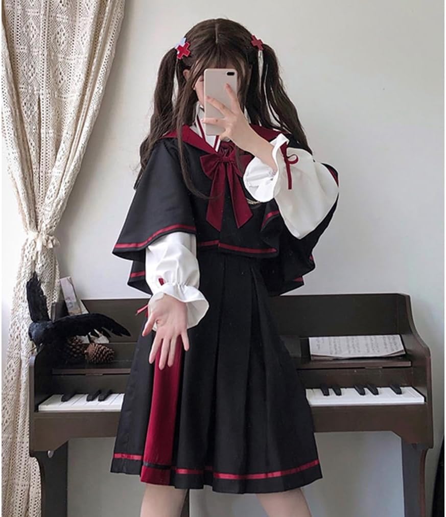 ワンピース 軍服 長袖制服 マント 4点セット ゴシック風 森ガール 貴族風 ワンピース 軍服 長袖制服 マント 4点セット ゴシック風 森ガール 貴族