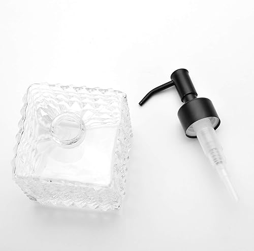 Miniatura 3 de Dispensador de jabón de vidrio cuadrado negro  Dispensador de jabón de manos de 11 onzas con bomba de acero inoxidable, dispensador de loción de