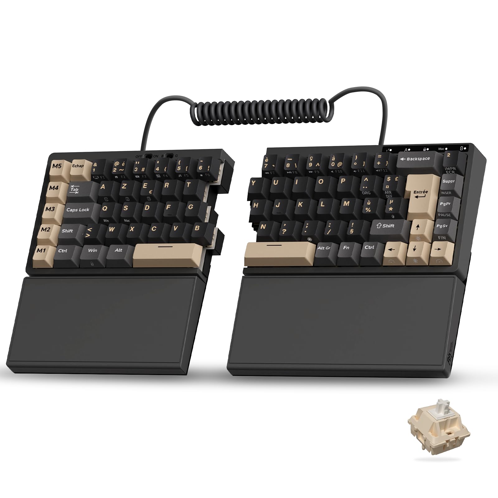 RK ROYAL KLUDGE S70 Clavier Mécanique AZERTY Compact 75%, Clavier Gamer sans Fil, Ergonomique Split Keyboard avec Repose-Poignets Intégré, RVB, Bluetooth/2.4G/Filaire, Hot-Swap Creamy Switch