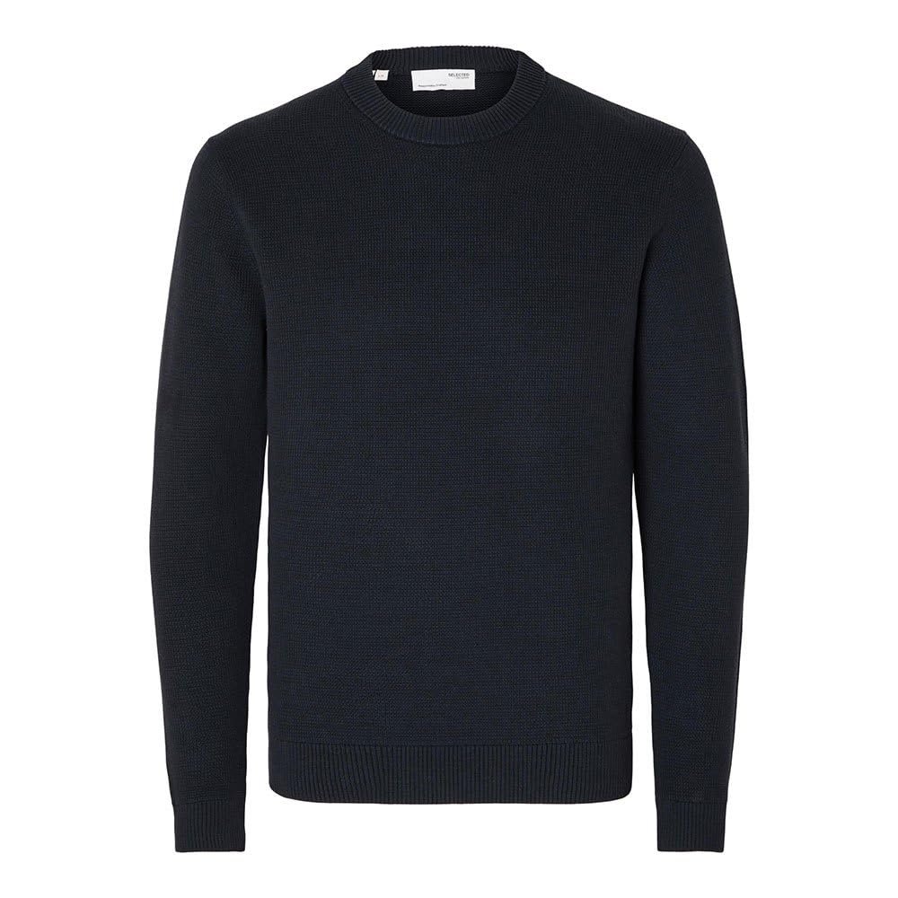 SELETED HOMME Men's Slhdane LS Knit Structure Crew Neck Noos Knitted Jumper, Sky Captain, L
