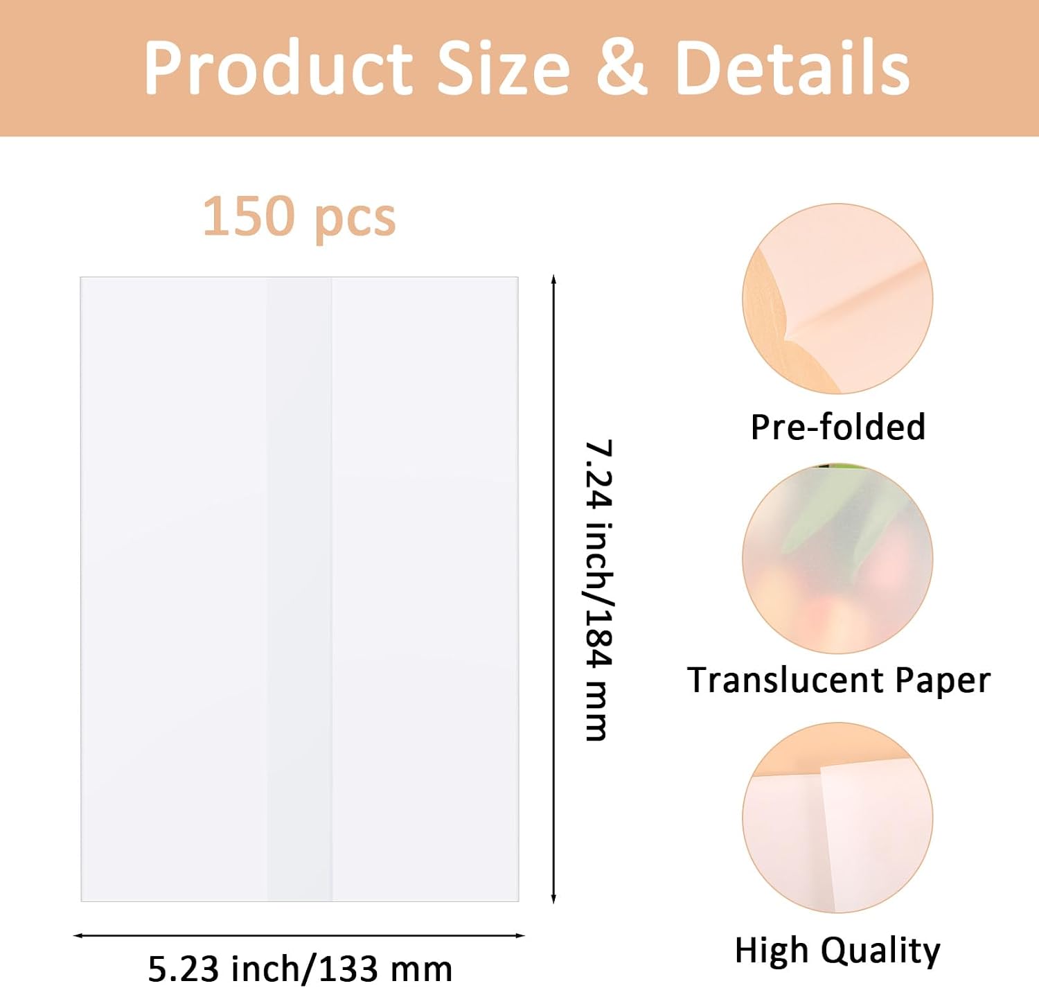 150 Pack Pre Folded Vellum Jackets for 5x7 Invitations, Wedding Invitation Sleeves, Vellum Paper for Invitations - A7 Size Translucent Envelope Liners for Wedding Cards & Stationery
