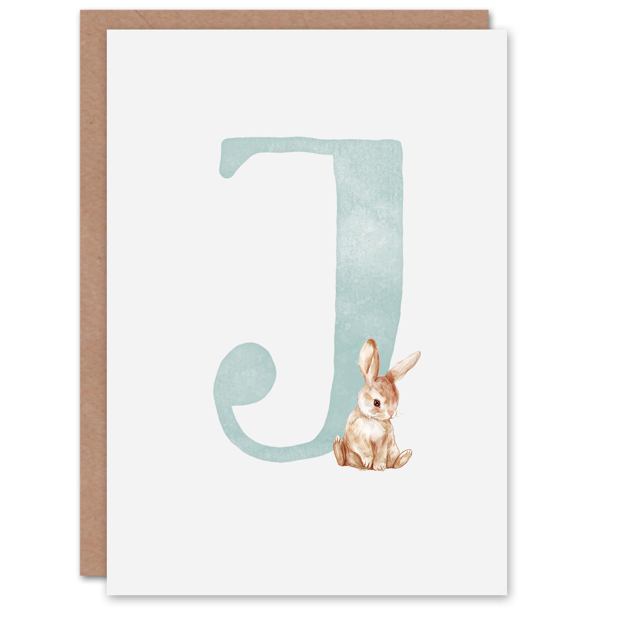 Artery8 Greeting Card Cute Bunny Rabbit New Baby 1st Alphabet Letter J For Child Kids Daughter Son Granddaughter Grandson Birthday Card