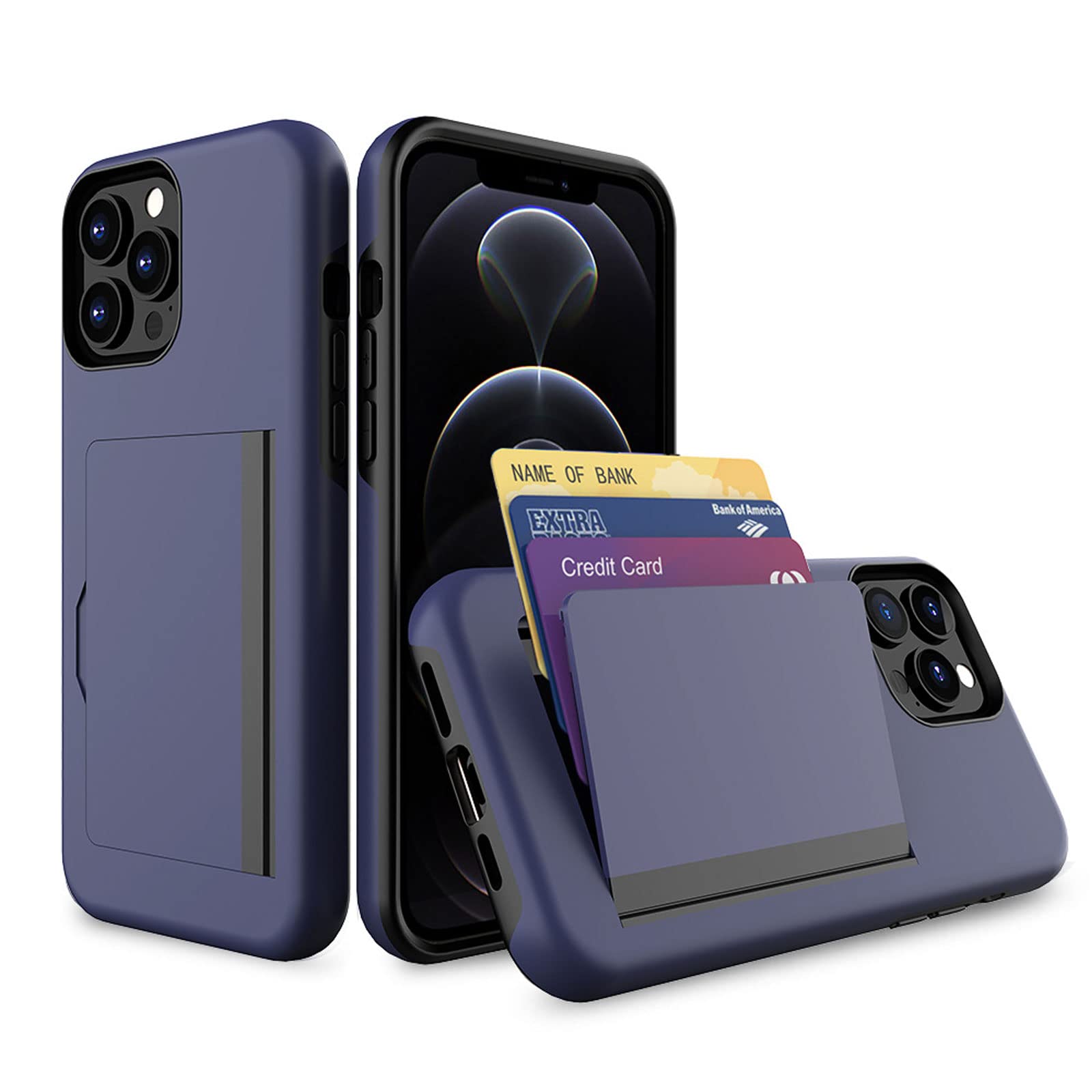 Etui do iPhone 14/14 Pro/14 Plus/14 Pro Max, etui na telefon komórkowy z przegródką na karty, funkcją stojaka, niebieskie, 14 Pro 6,1"