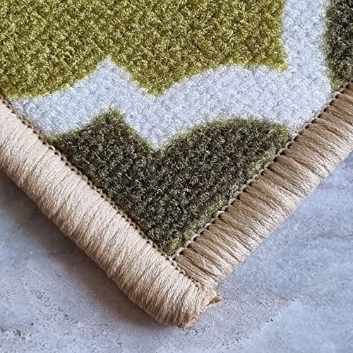 Image of Matz&More Trellis Islamic Floor Mat | 40x60 CM | Two Toned Olive | Nylon Tufted Gel Baking Anti-Slip | Doormat for Home Entrance, Kitchen & Bedroom