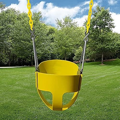 Image of Heavy-Duty High Back Full Bucket Toddler Swing Seat with 60 inch Coated Swing Chains and Carabiners for Easy Install Fully Assembled (Yellow)