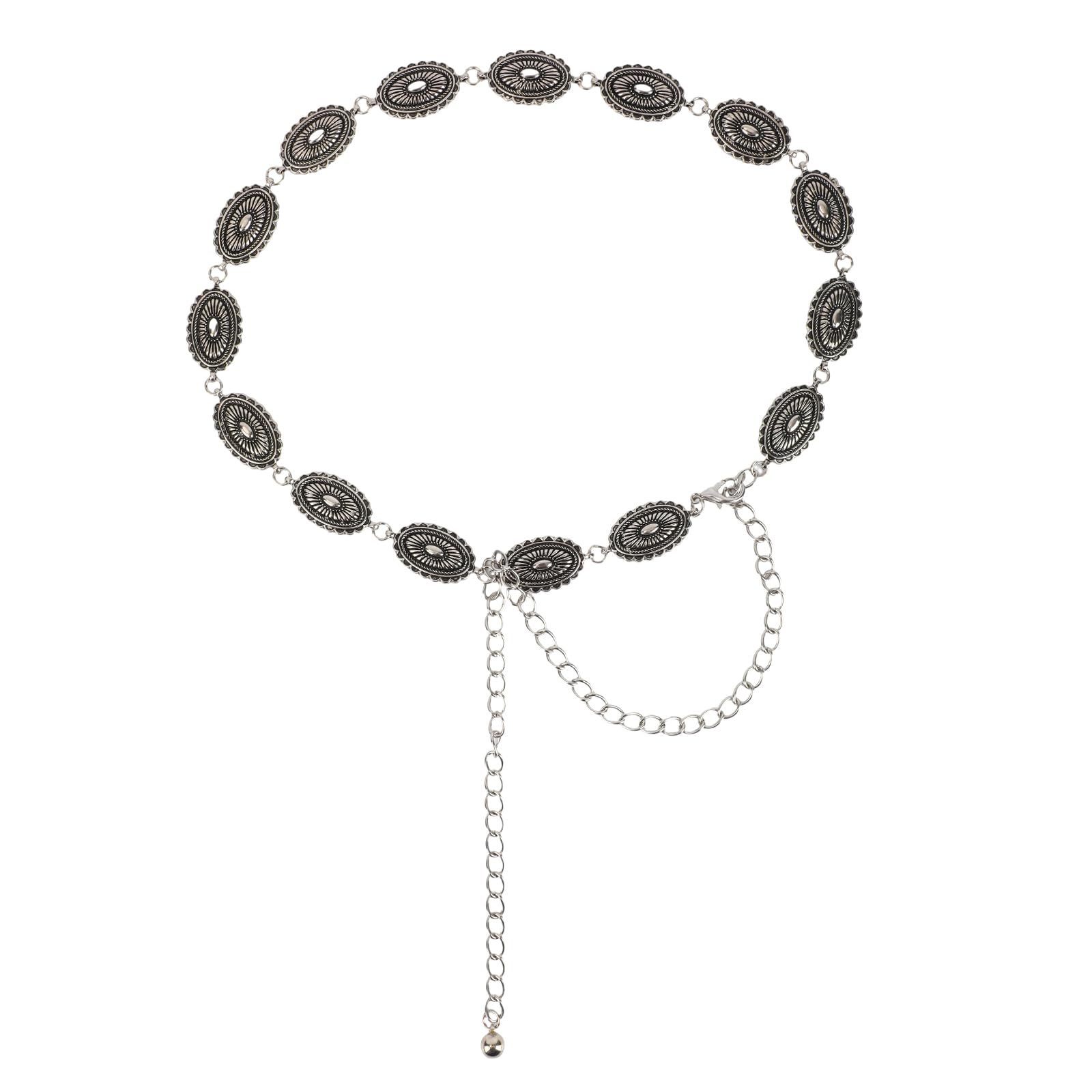 Cowgirl Belts for Women Boho Style Adjustable Delicate Metal Western Chain Belts for Jeans Dress Accessory Silver