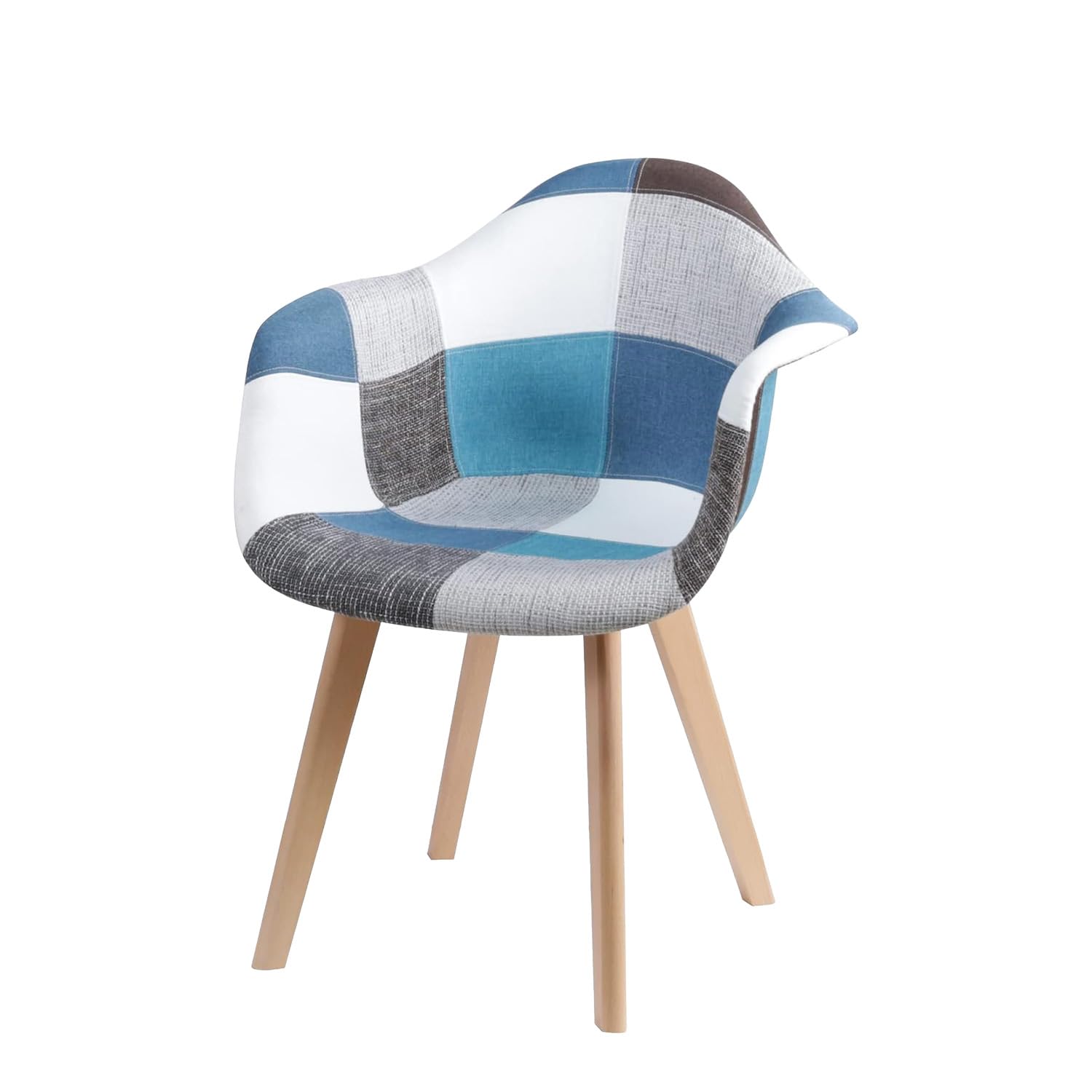 BUYBUY Poltroncina Serie Picasso in PP con Seduta in Spugna Ricoperta in Stoffa Stile Patchwork, Piedi in Faggio e Metallo, Colori Freddi