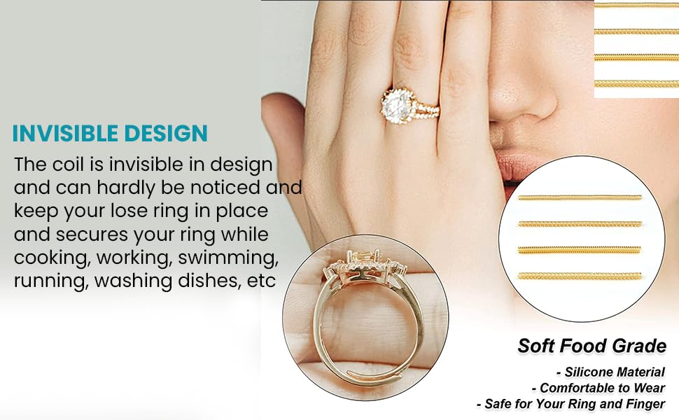 LUPINEZ 4 Size Set Ring Sizer Adjuster Invisible Ring Guards Spiral Silicone Ring Tightener Adjuster for Women Men Rings (Ring Adjuster Gold) 3