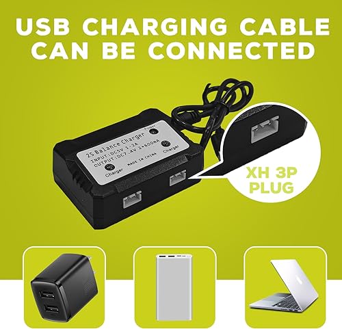 Miniatura 6 de Batería Lipo de 2 piezas 7.4V 600mAh 35C 2S con enchufe Molex y cargador 1trailer2 adecuado para FMS FCX24 RC coches, camiones, vehículos eléctricos