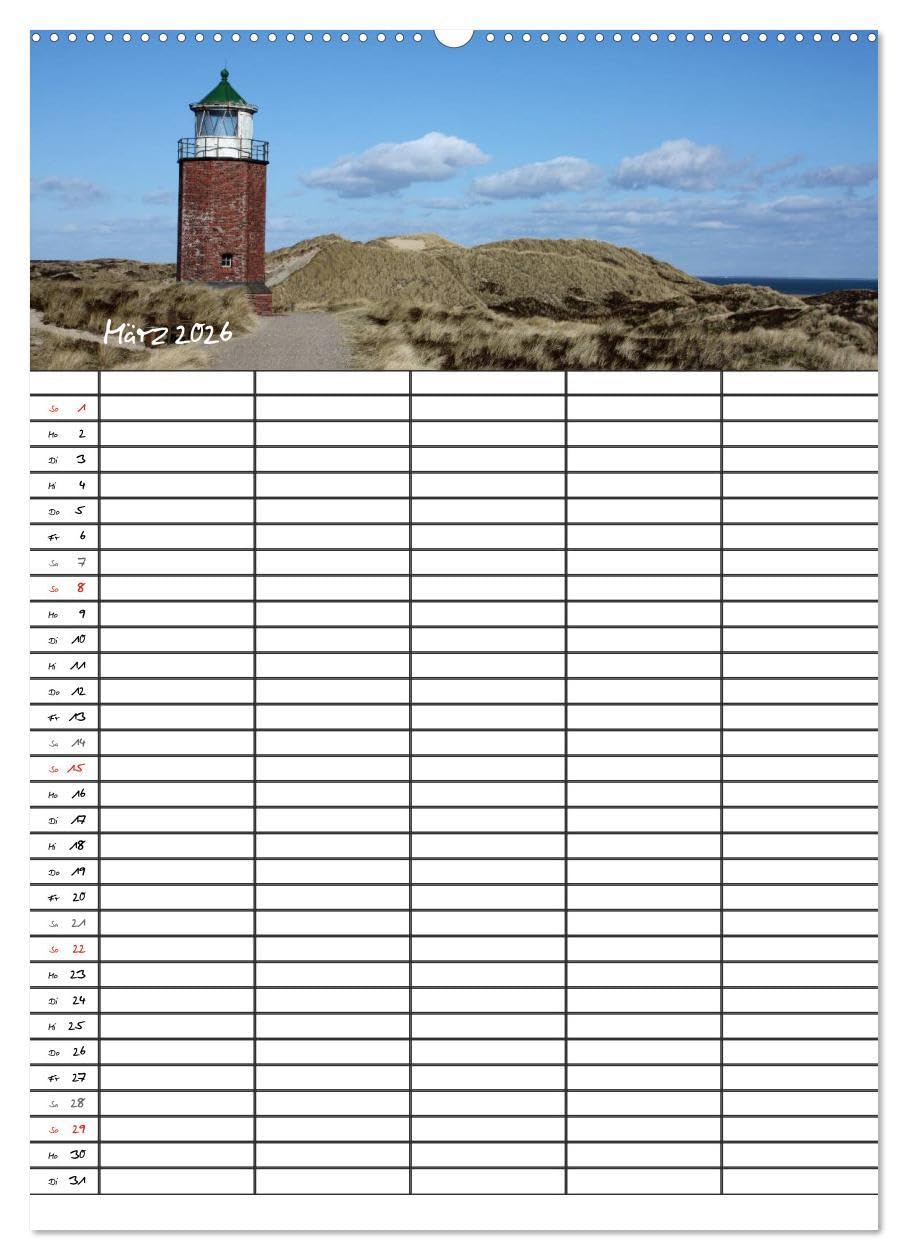 Familienplaner - Sylt (Wandkalender 2026 DIN A2 hoch), CALVENDO Monatskalender: Der Sylt-Kalender für die ganze Familie (CALVENDO Orte)