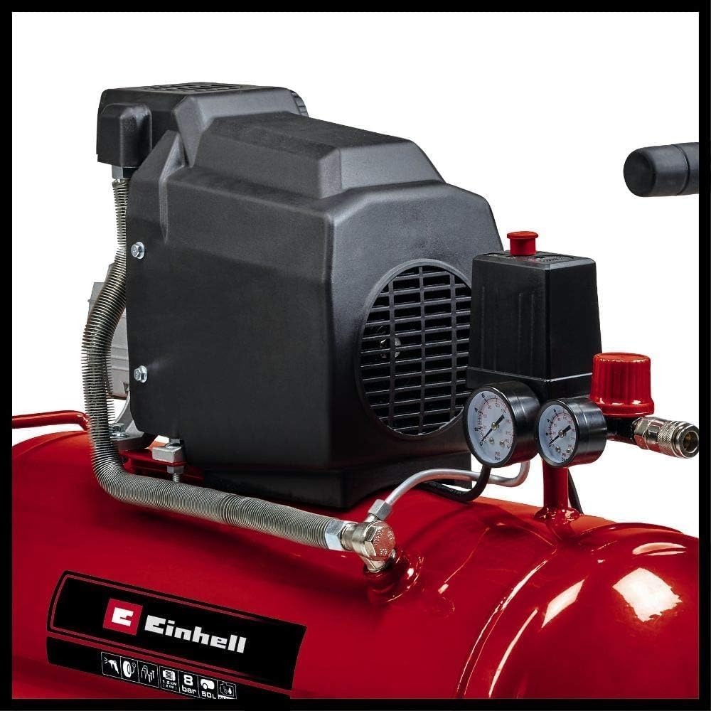 Einhell Compresor TC-AC 190/50/8 (1500 W, máx. 8 bar, lubricación por aceite, depósito de 50 l, válvula de retención/seguridad, tornillo de drenaje para el mantenimiento, pie engomado)