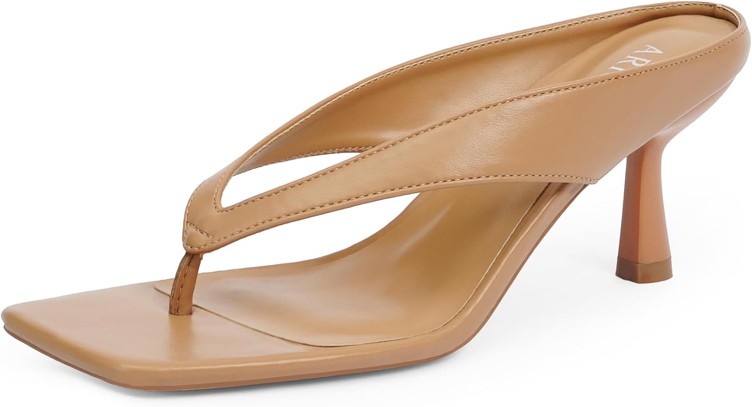 Kitten Heels for Women Flip Flop Thong Heel Square Open Toe Low Heel Slip On Slides for Daily Party Summer Dressy Sandals