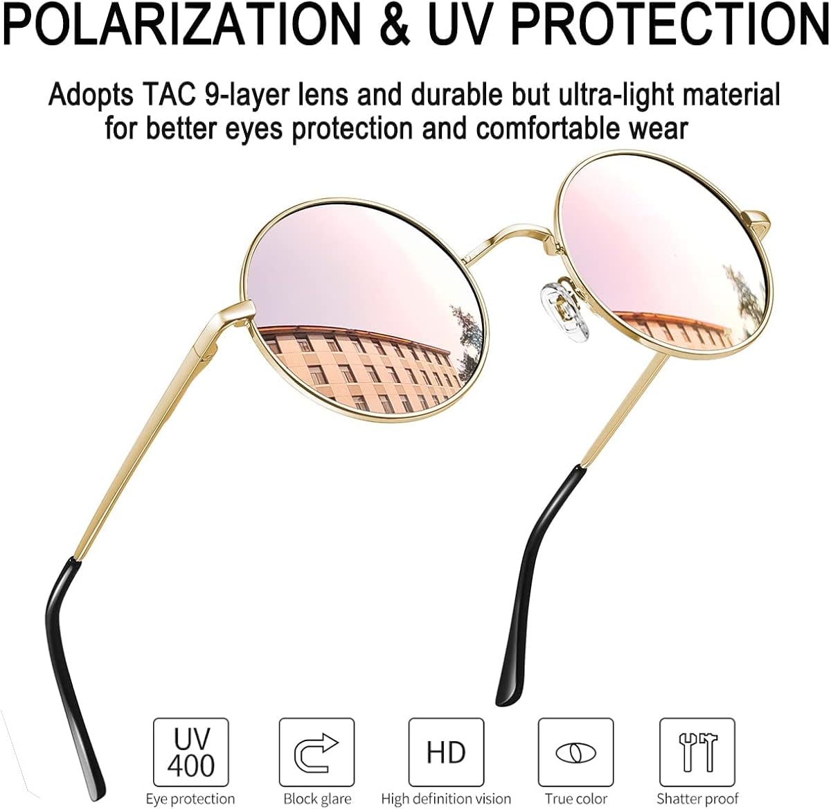 Miniatura 2 de Gafas de sol Joopin polarizadas, estilo Lennon, redondas, gafas de sol estilo hippy redondas para mujer y hombre