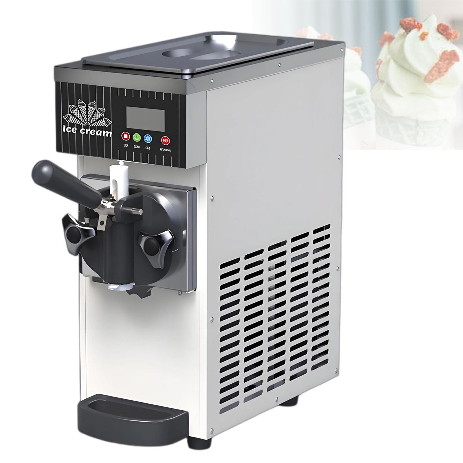 DzkZen Single Flavor Commercial Ice Cream Machine, Commercial Soft Serve Ice Cream Maker, LCD Panel Auto Clean Pre-Cooling, Countertop Dessert Maker for Restaurants and Shops​ White