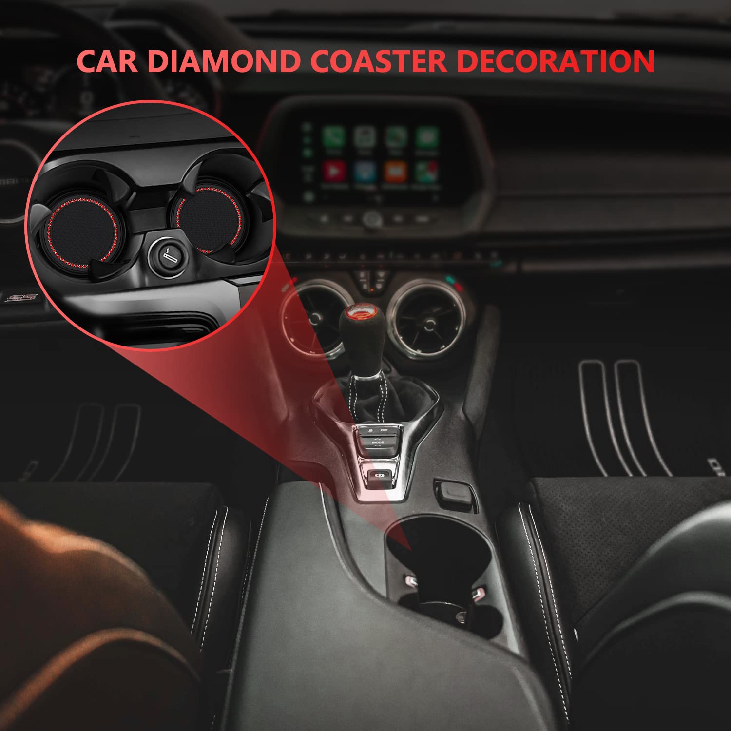Ouzorp Car Cup Holder Coaster with Push Start Button Bling 4Pcs Bling Crystal Rhinestone Car Interior Accessories red — view 6