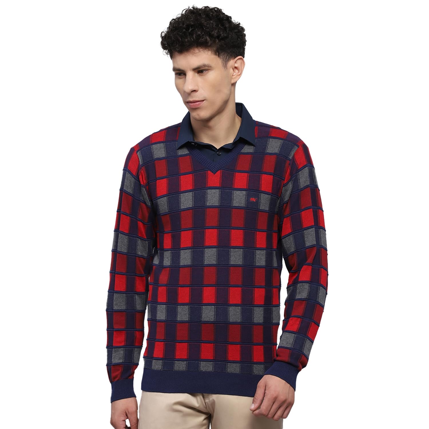 Mens Checkered V Neck Full Sleeve Pullover (1243251VN)