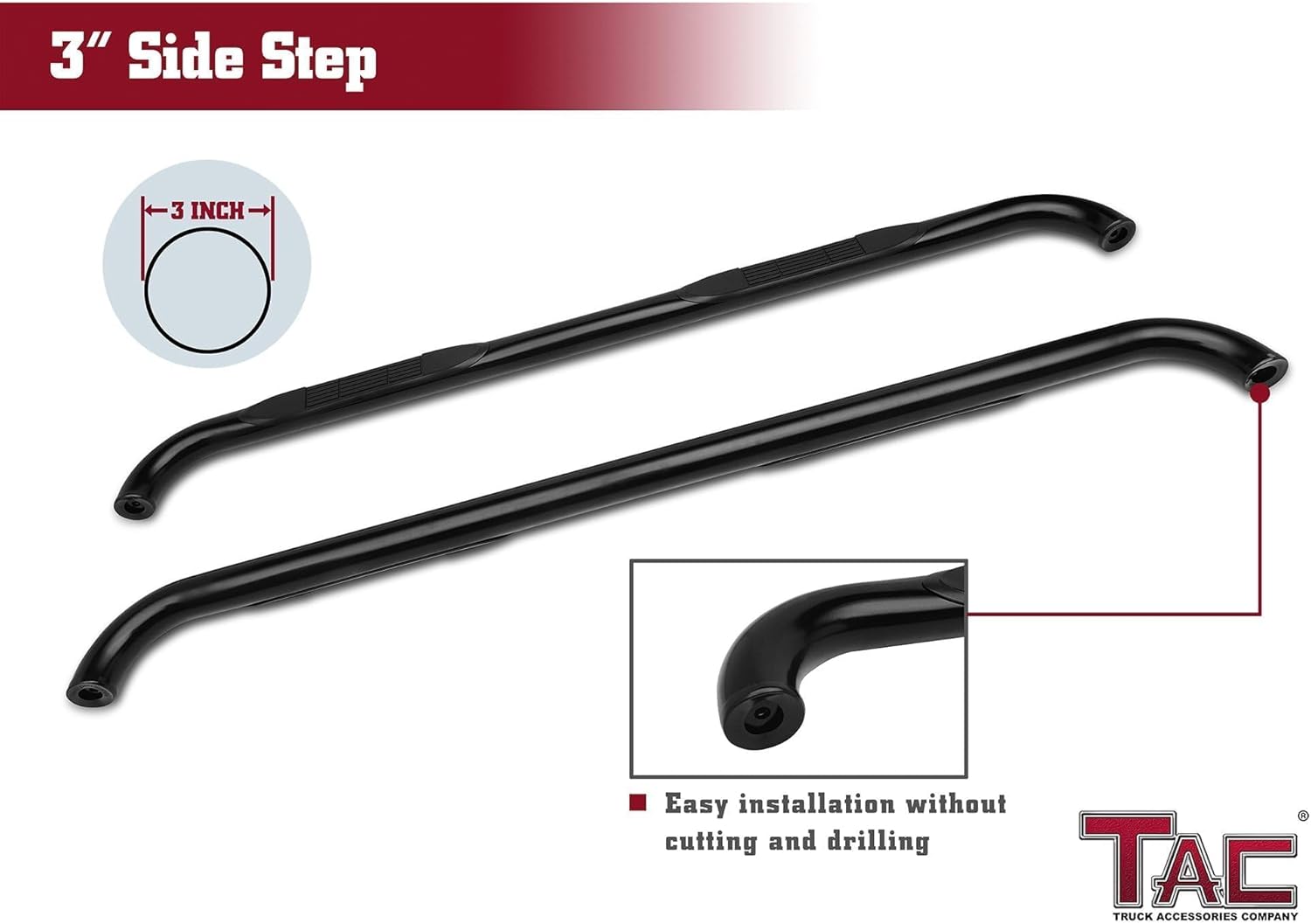 TAC Side Steps Fit 2015-2024 Ford F150 Super Cab / 2017-2024 Ford F250 / F350 Super Duty Super Cab Truck Pickup Black Nerf Bars Running Boards Off Road Exterior Accessories (2 Pieces)