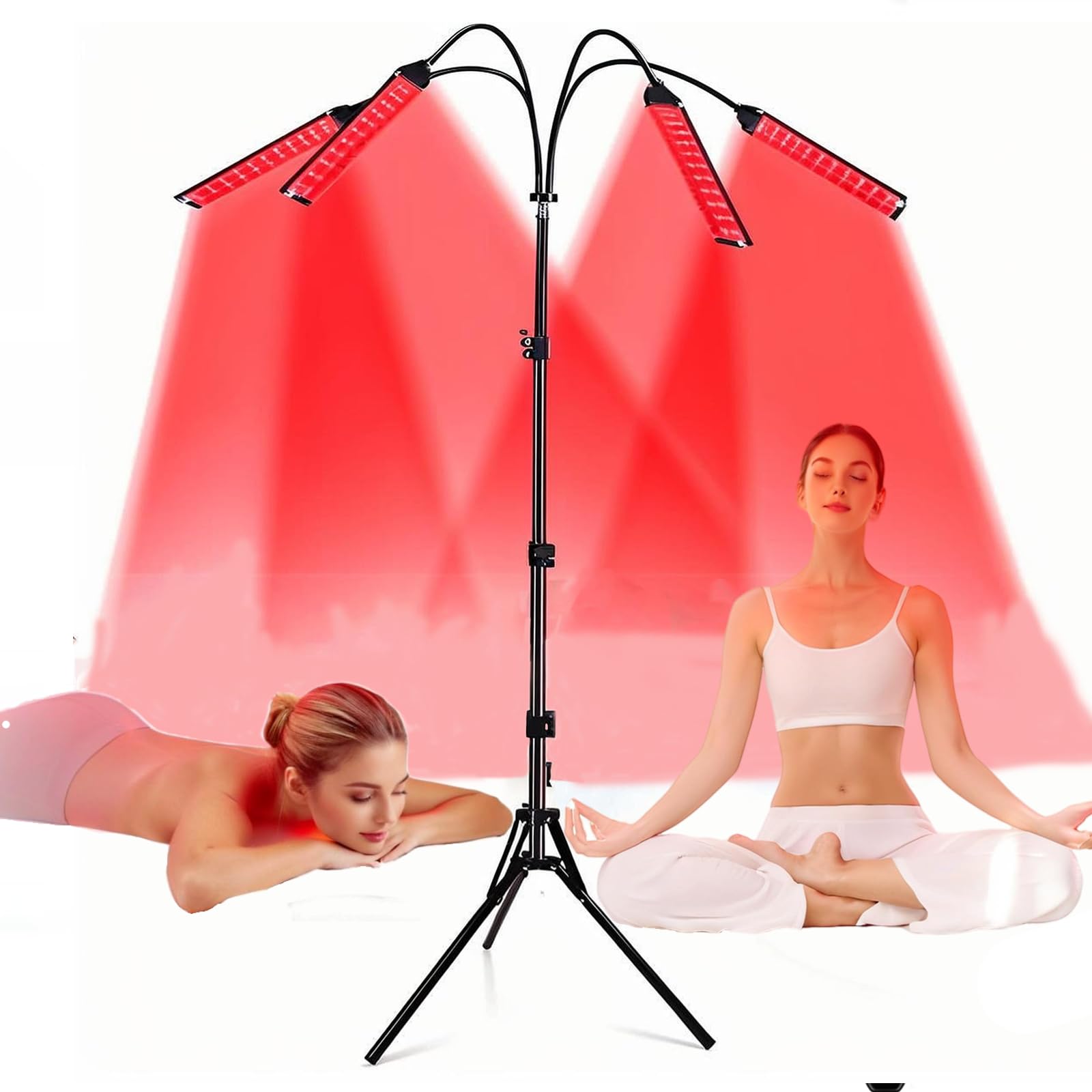Lampa do terapii światłem czerwonym z podczerwienią 660 nm i 850 nm – 420 diod LED, 5 poziomów naświetlania, 4 regulowane panele, timer i stojak podłogowy do łagodzenia bólu całego ciała,twarzy,pleców