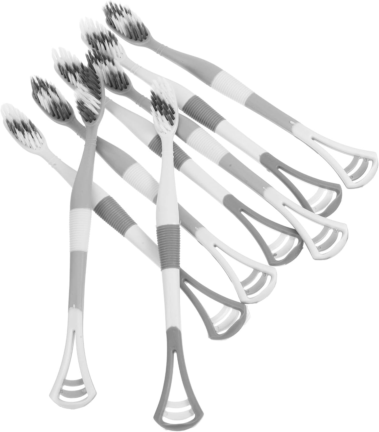 8pcs Silicone Dual-Head Toothbrush with Tongue Scraper Soft Bristles Ergonomic Handle for Adults and Travel Oral Care Tool and Gentle Cleaning