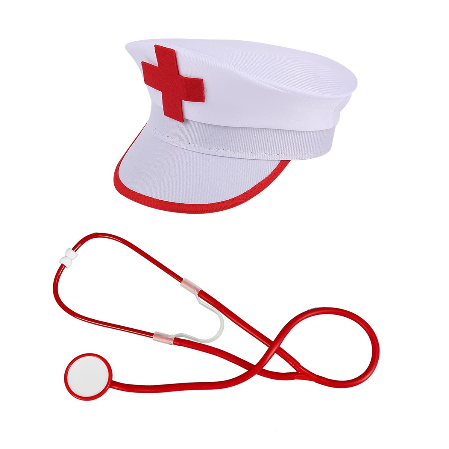 NAUZE 2Pieces Nurse Costume Set White Nurse Hat Red Stethoscope Medical Work Cap Halloween Dressing Up Prop for Cosplay Decor