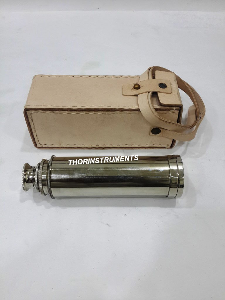 Nautical-SpyglassTelescope Marine with White Leather Case Decorative Rustic Vintage Home Decor Gifts