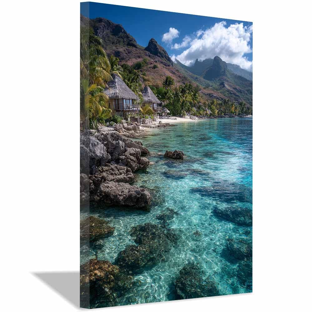 HOQIU Wall art for home decor Tropical Resort Cove canvas artwork for wall, art prints, For living room, bedroom, bathroom, dining room, painting and decor.(Multicolor)-70x100cm Framed