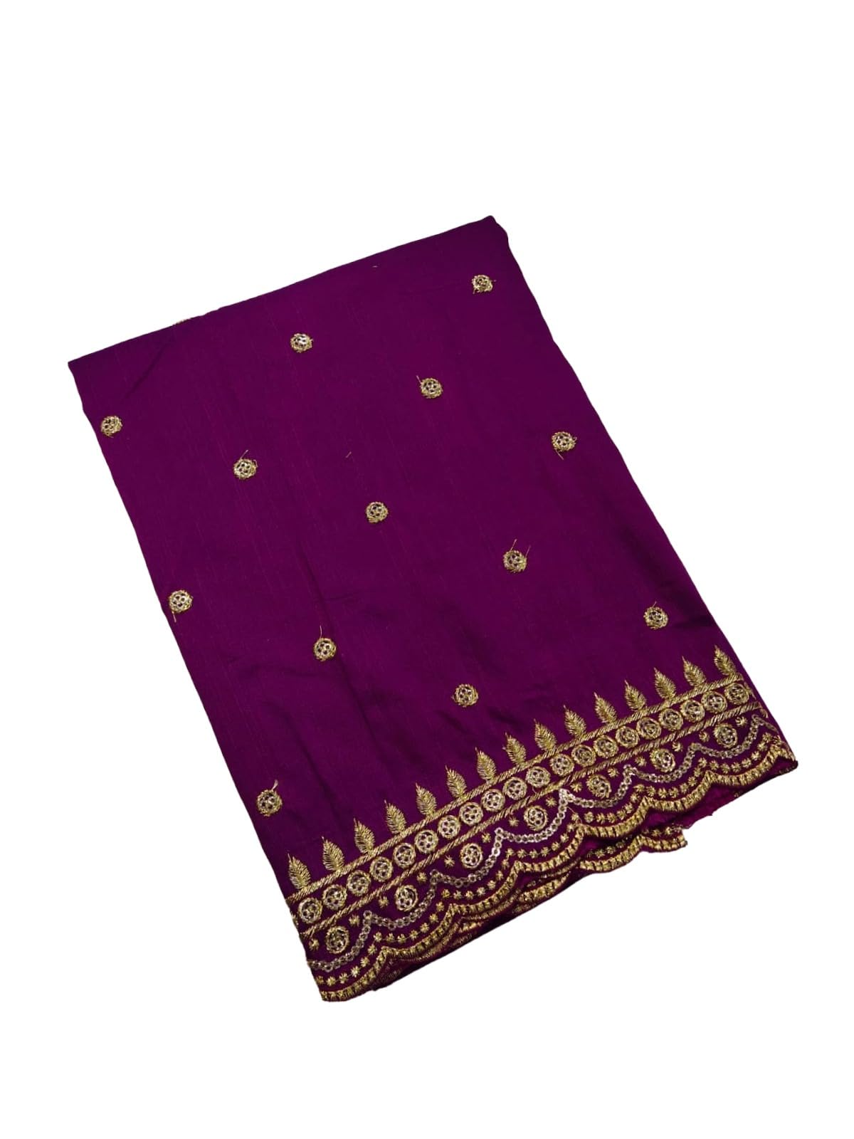 Dupion Silk Embroidery Work Blouse Fabric, Purple with Gold Embellishments, 1 Meter-image-37