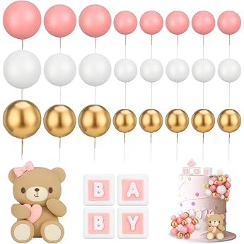 Cake Decoration Baubles Cake Topper Bear 29 Pieces Pink Bear Cake Decoration Baby Christening Cake Decoration Boy Children Fondant Figures Baby Shower Gender Reveal Party Accessories Birthday