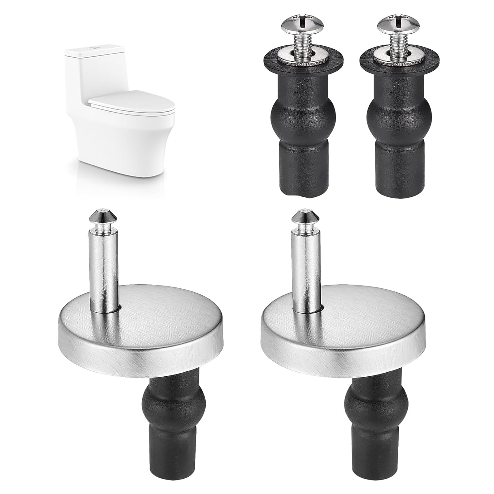 2 Pack Quick Release Toilet Seat Fixings, Universal Soft Close Hinge Replacement Kit with 2 Rubber Expansion Bolts, Secure Fit Stainless Steel Hardware for Blind Hole WC Toilets