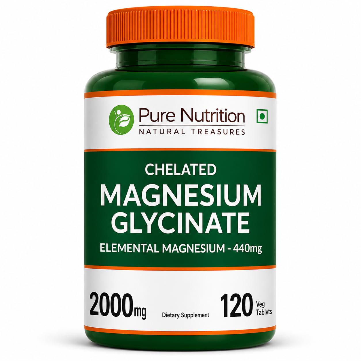 Pure Nutrition Chelated Magnesium Glycinate Supplement, 120 Vegan Tablets, 2000mg Per Serving.