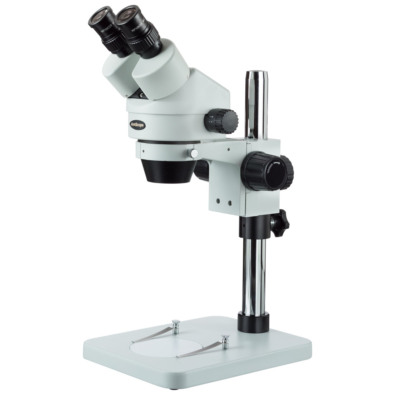 AmScope sm-1bs-v203 7 x -45 X prismáticos Zoom microscopio estéreo con tabla Pilar Soporte