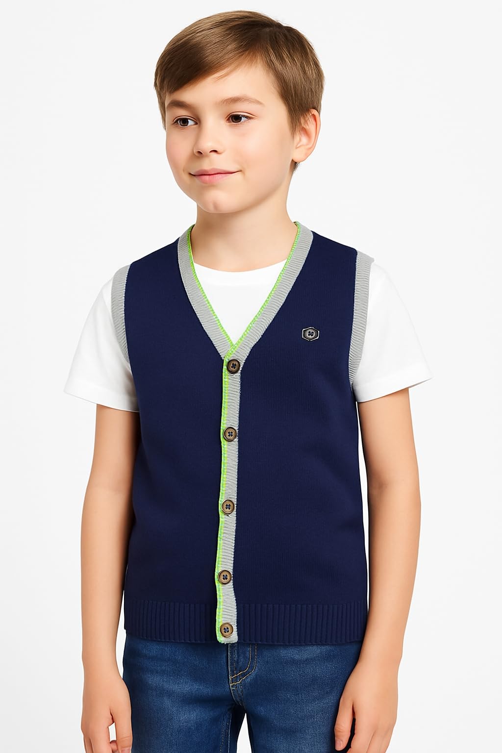 Mayoral Chaleco Niño 3-9 Años - Cárdigan Sin Mangas Azul de Algodón con Botones Detalles Contraste o Lunares Elegante y Ligero para Ceremonia