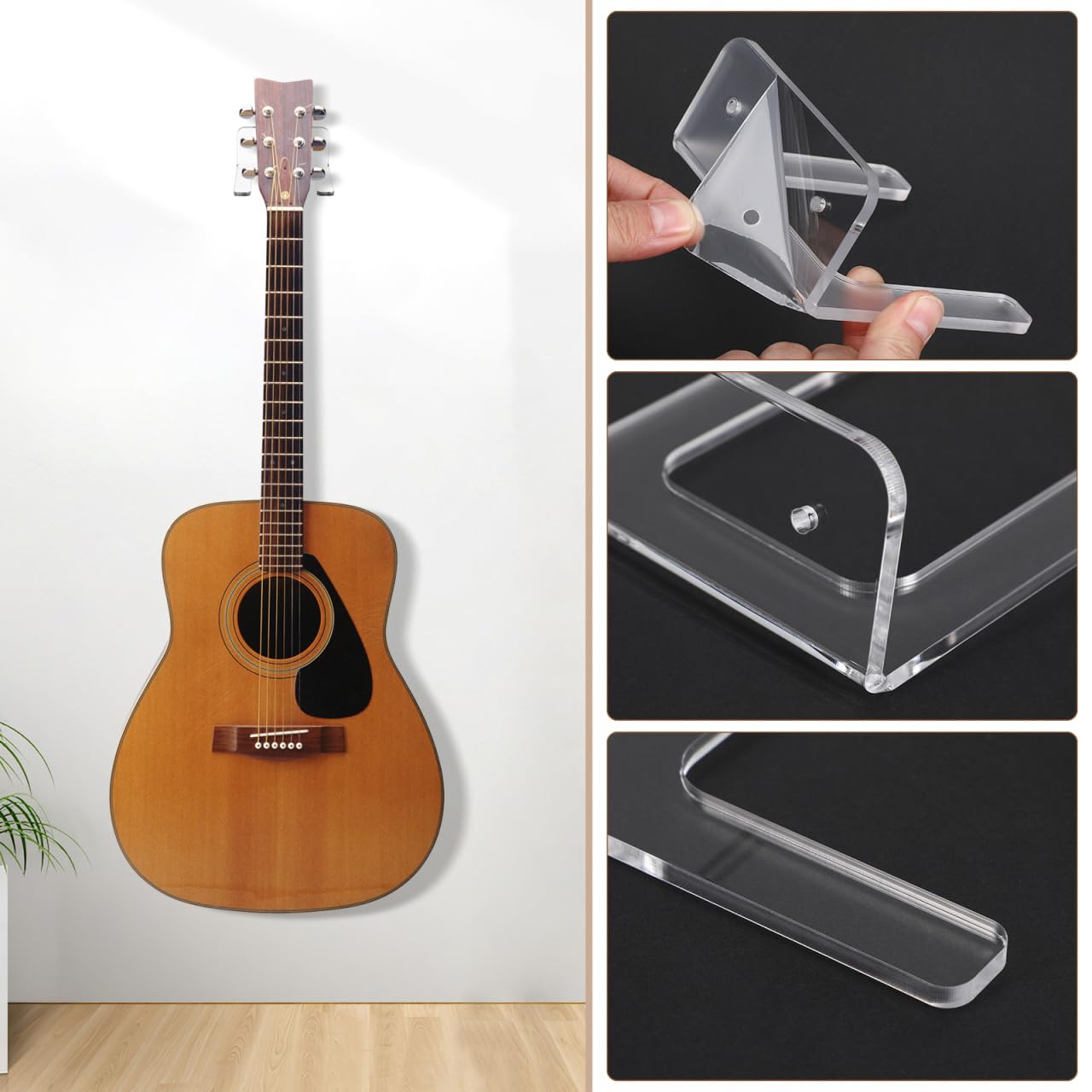 BESTonZON Guitar Wall Hook Transparent Acrylic Wall Mounted Guitar Holder Space Saving Instrument Display Stand for Violin 4 Inch - Image 4