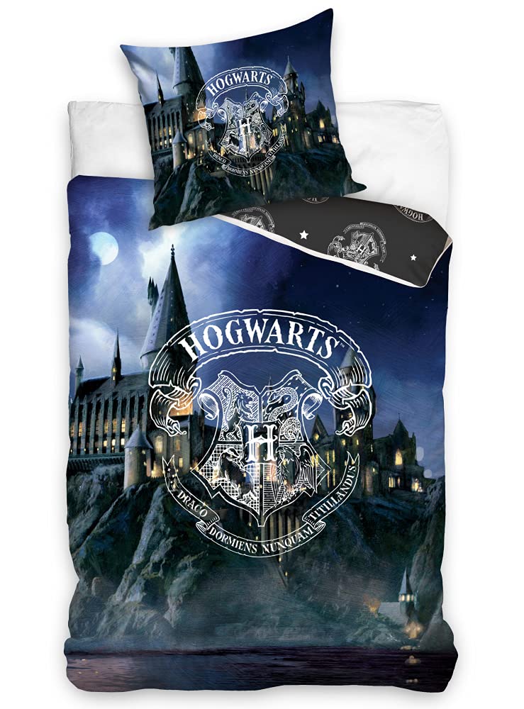 Carbotex Harry Potter Bed Linen Set, Duvet Cover 140 x 200 cm and 1 Pillowcase 65 x 65 cm, 100% Cotton, Hogwarts