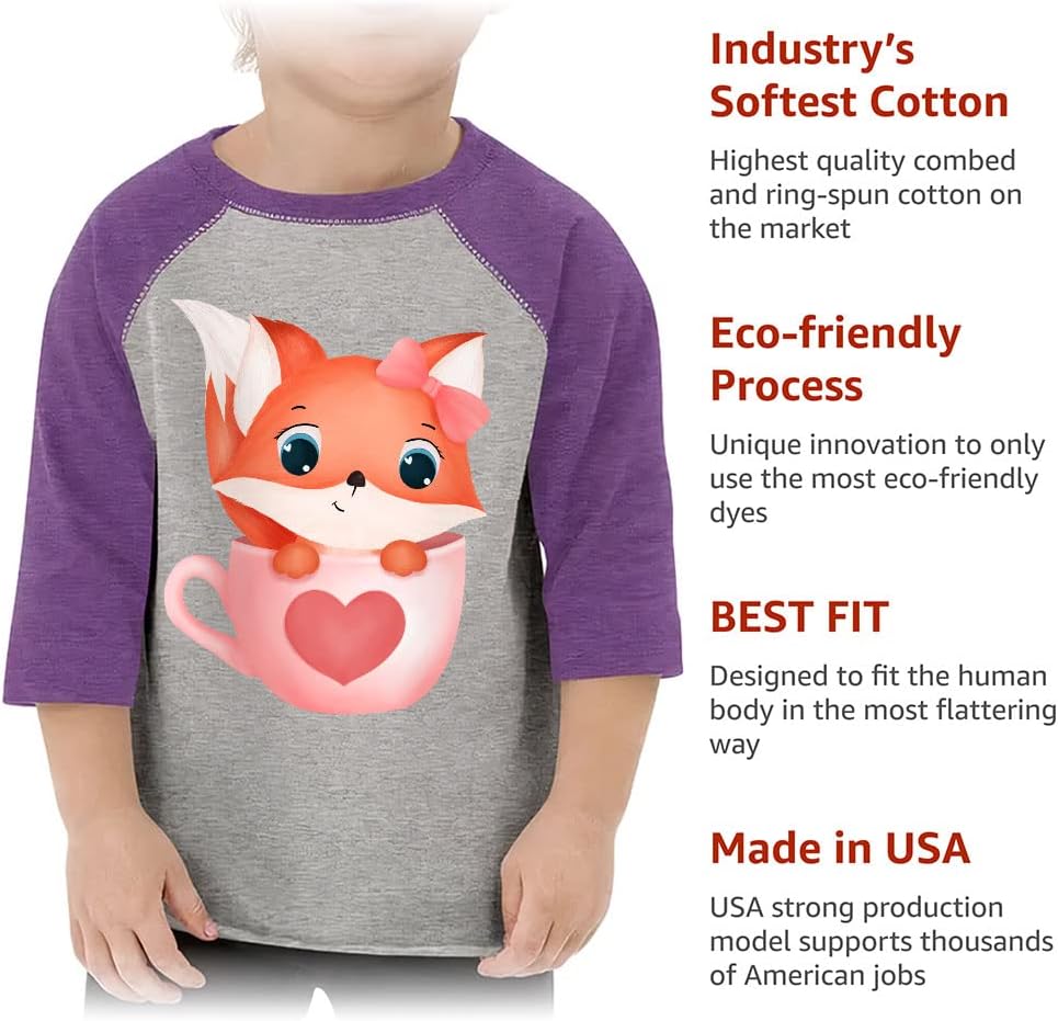 Cute Fox Toddler Baseball T-Shirt - Animal Design 3/4 Sleeve T-Shirt - Cute Design Kids' Baseball Tee