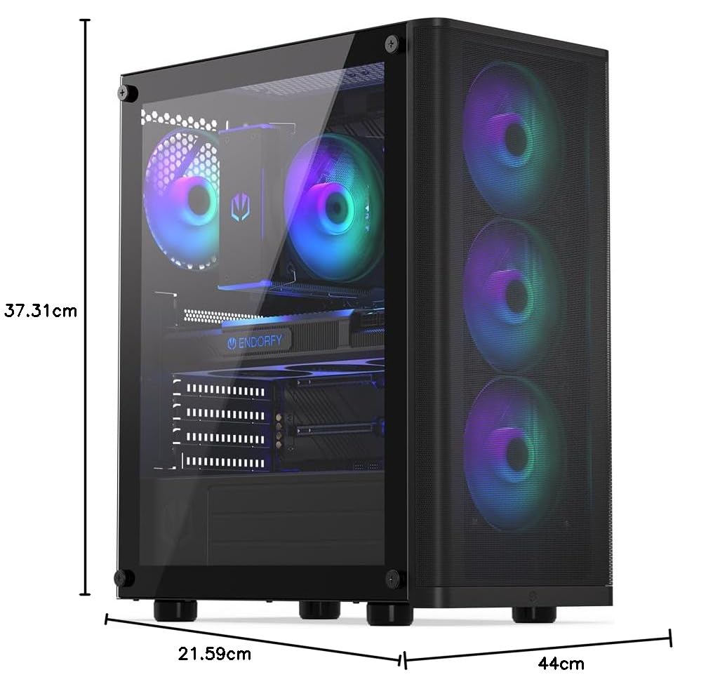 ENDORFY Ventum 200 ARGB PC-Gehäuse ATX mit Hartglas Seitenfenster | 4x Stratus 120 PWM ARGB Lüfter, PWM+ARGB Controller, Mesh Front, Radiator bis 360 mm, Schwarz