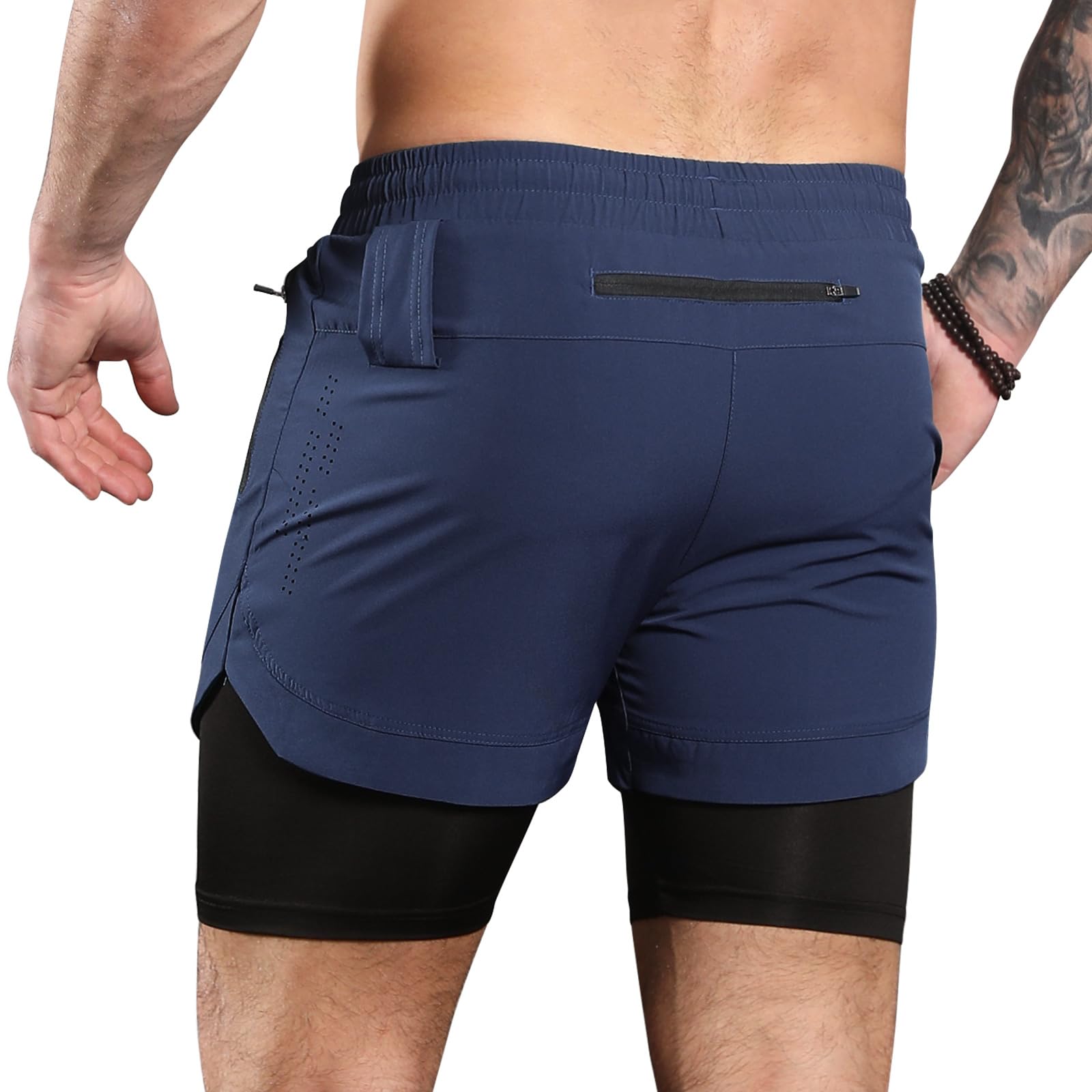 Pantalón Corto Deporte Hombre 2 en 1 Secado Rápido Ligeros Bolsillo Cremallera