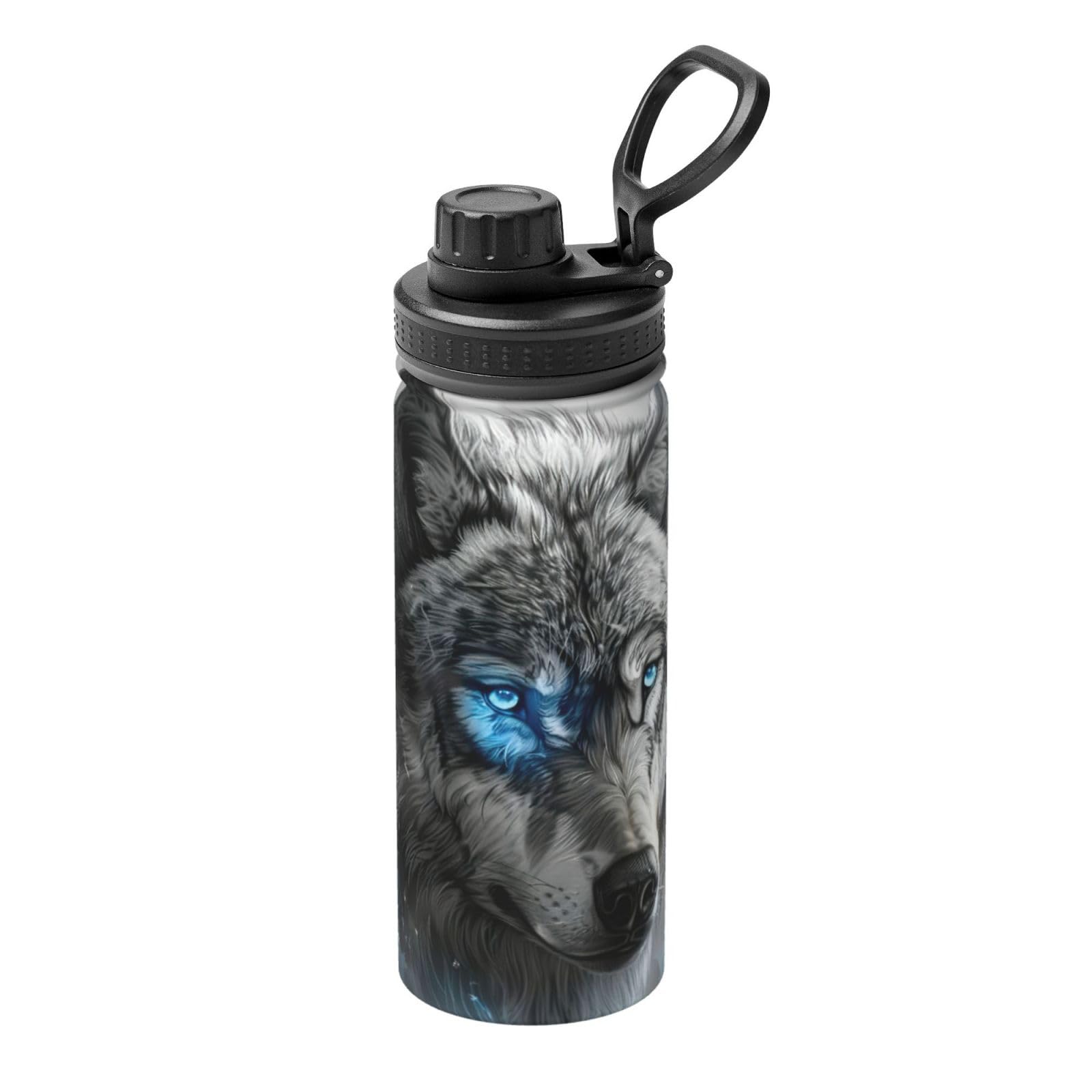 Kfjghhl Insulated Stainless Blue Eyes Wolf Steel Water Bottle For Sport Gym Travel Leak Camping Hiking Hydration