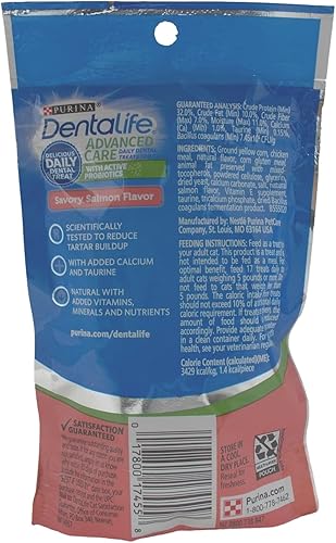 Miniatura 3 de Purina Dentalife - Golosinas dentales para gatos de 2 sabores, 4 bolsas, 2 de cada uno pollo sabroso, salmón salado (1.8 onzas)  Paquete de 2