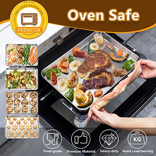 P&P Chef Baking Sheets And Racks Set (2 Sheet + 2 Rack), Stainless Steel Baking Pan Cookie Sheet With Cooling Rack, Size 16''X12''X1'', Non Toxic & Healthy & Easy Clean #TOP5