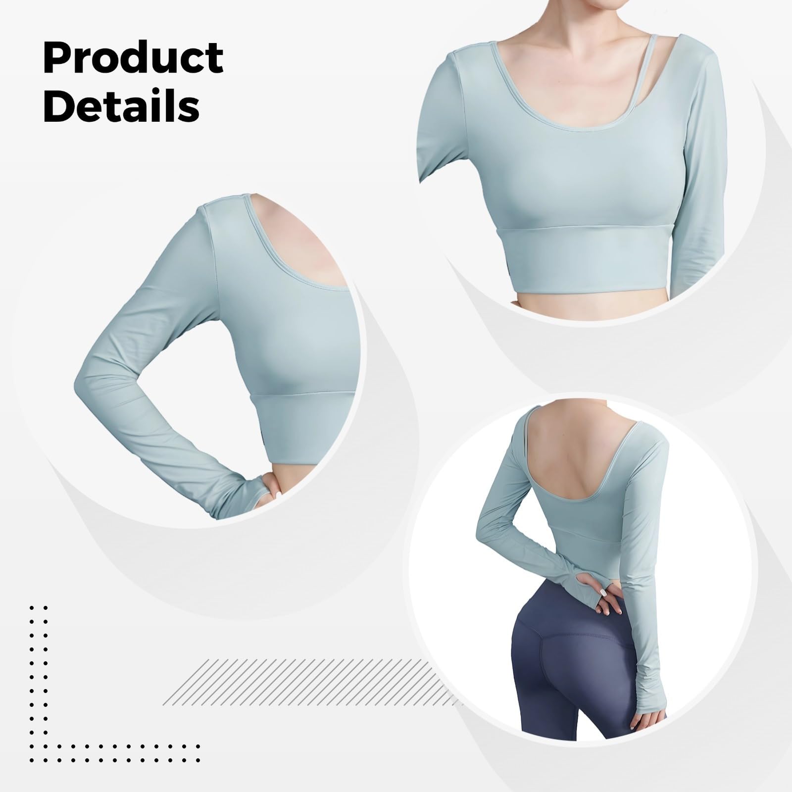 Long Sleeve Crop Top With Built-In Bra For Women, Nylon Spandex Moisture-Wicking Athletic Shirt, Sizes S-2Xl For Gym & Yoga