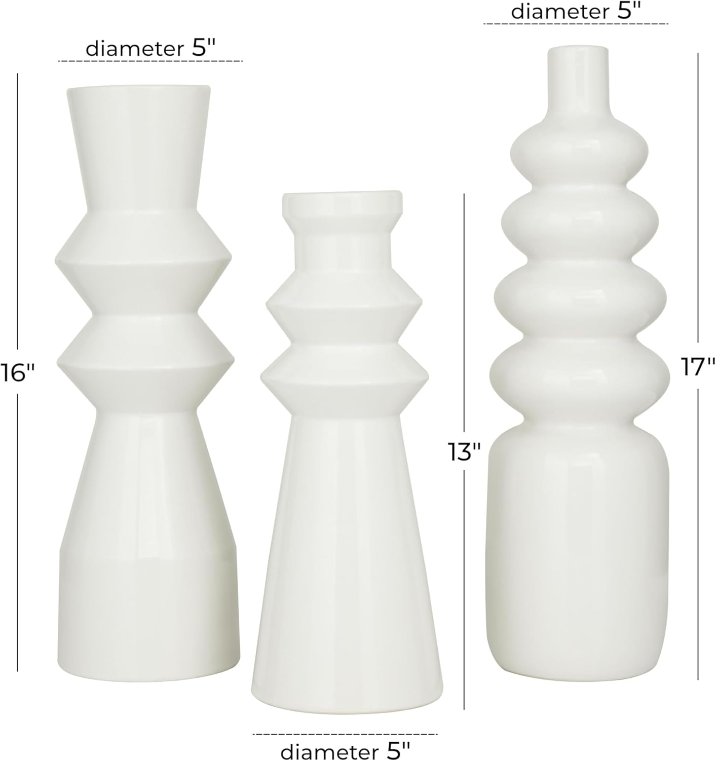 CosmoLiving by Cosmopolitan Ceramic Decorative Vase Centerpiece Vases with Bubble Texture Designs, Set of 3 Flower Vases for Home Decoration 16", 13", 17"H, White