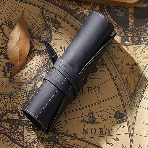 Image of Vintage Genuine Leather Pencil Roll - Pencil Storage Case /Pouch Organizer Handmade (Black)