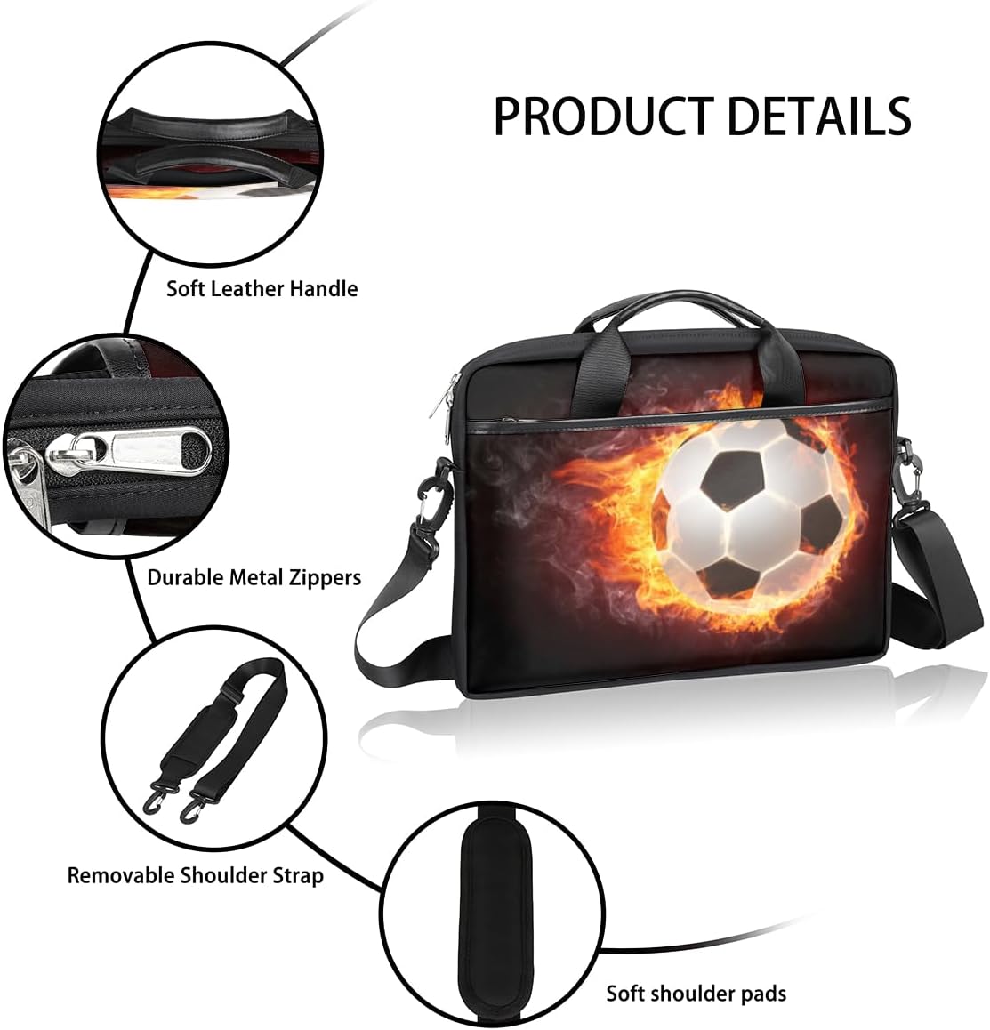 Laptop Bag for Women Men Waterproof Laptop Shoulder Bag 14-15.6 Inch Computer Messenger Bag Carrying Case (Soccer)