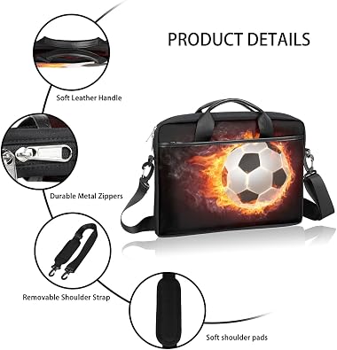 Laptop Bag for Women Men Waterproof Laptop Shoulder Bag 14-15.6 Inch Computer Messenger Bag Carrying Case (Soccer)