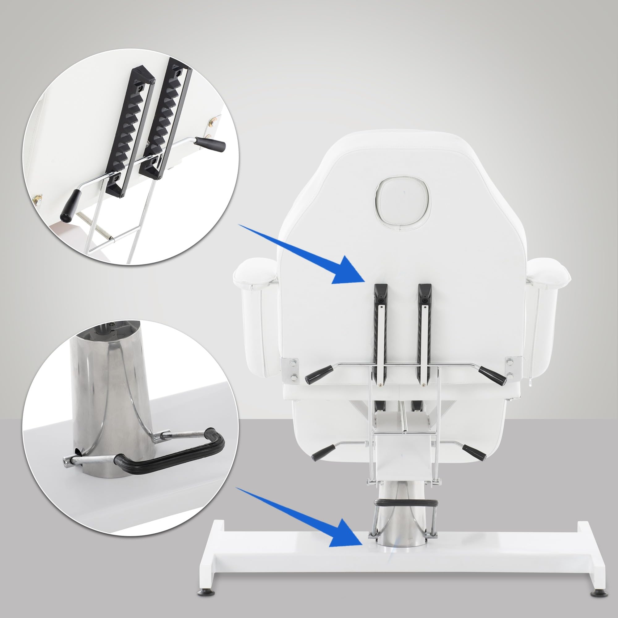 CLP Lettino Idraulico Centri Estetici in Similpelle Regolabile 60-75 CMI Letto Idraulico Massaggi Reclinabile con Braccioli, Colore:Bianco