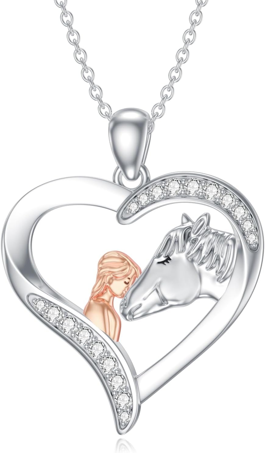 Diamond Horse and Women Necklace 925 Sterling Silver Heart Pendant Necklace with Lab Grown Diamonds Jewelry Gifts for Women
